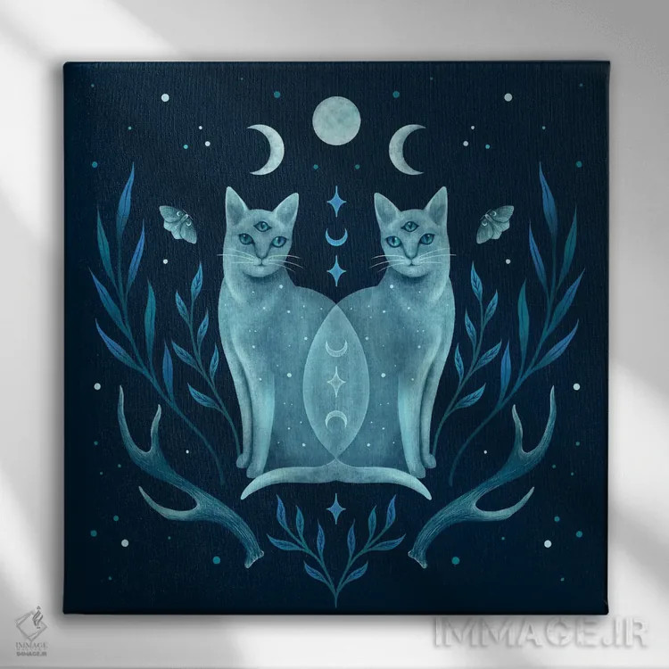 تابلو دو گربهٔ متقارن اثر اپیزودیک دراوینگ (برند هنری) - نمای روبهرو روی دیوار