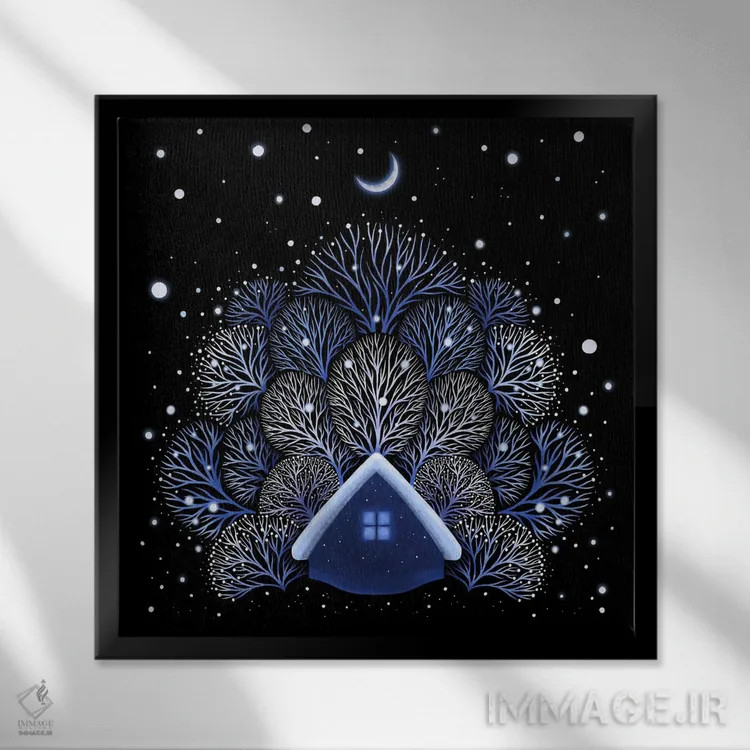 تابلو خانه برفی اثر اپیزودیک دراوینگ (برند هنری) - نمای قابدار مشکی