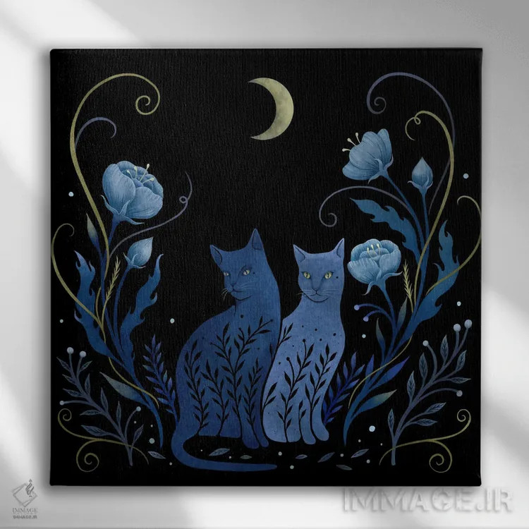 تابلو دو گربه اثر اپیزودیک دراوینگ (برند هنری) - نمای روبهرو روی دیوار