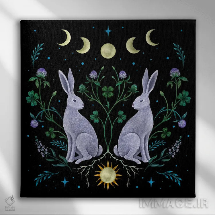 تابلو سال خرگوش (نماد چینی) اثر اپیزودیک دراوینگ (برند هنری) - نمای روبهرو روی دیوار