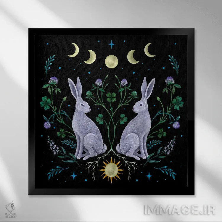 تابلو سال خرگوش (نماد چینی) اثر اپیزودیک دراوینگ (برند هنری) - نمای قابدار مشکی