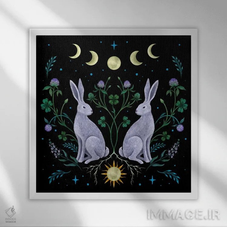 تابلو سال خرگوش (نماد چینی) اثر اپیزودیک دراوینگ (برند هنری) - نمای قابدار سفید