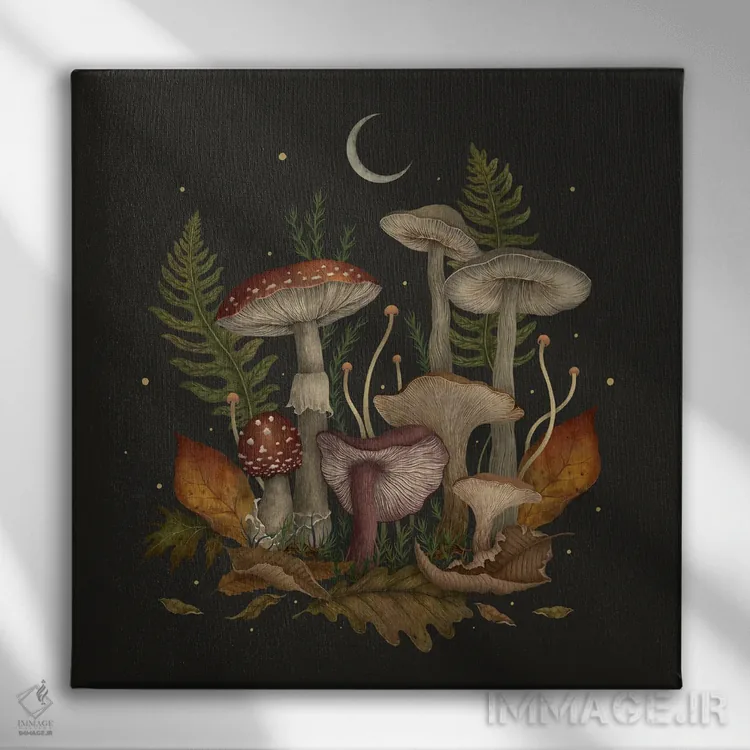 تابلو قارچهای پاییزی اثر اپیزودیک دراوینگ (برند هنری) - نمای روبهرو روی دیوار