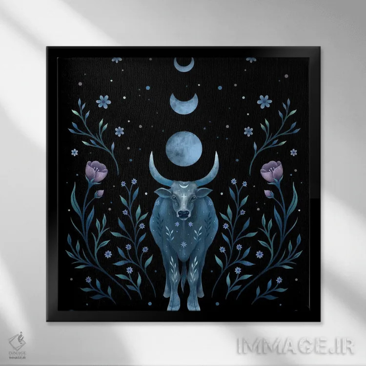 تابلو سال گاو (نماد چینی) اثر اپیزودیک دراوینگ (برند هنری) - نمای قابدار مشکی