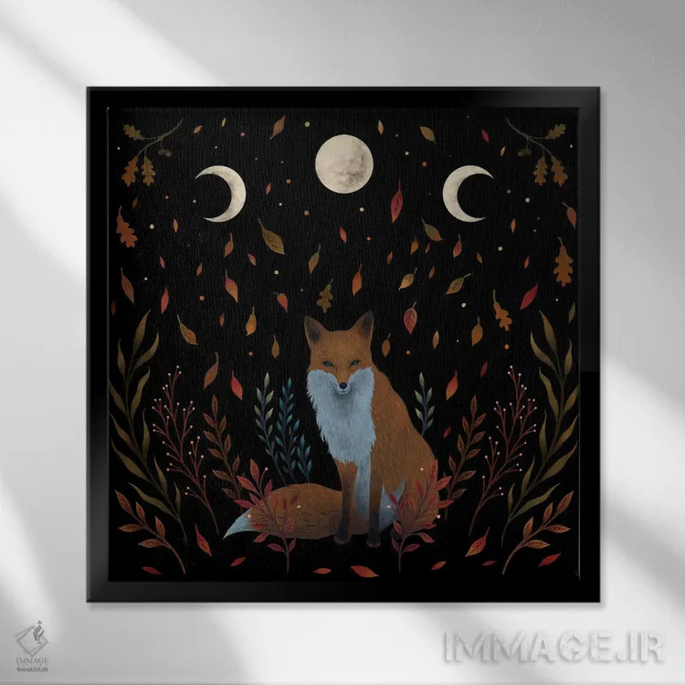 تابلو روباه پاییزی اثر اپیزودیک دراوینگ (برند هنری) - نمای قابدار مشکی