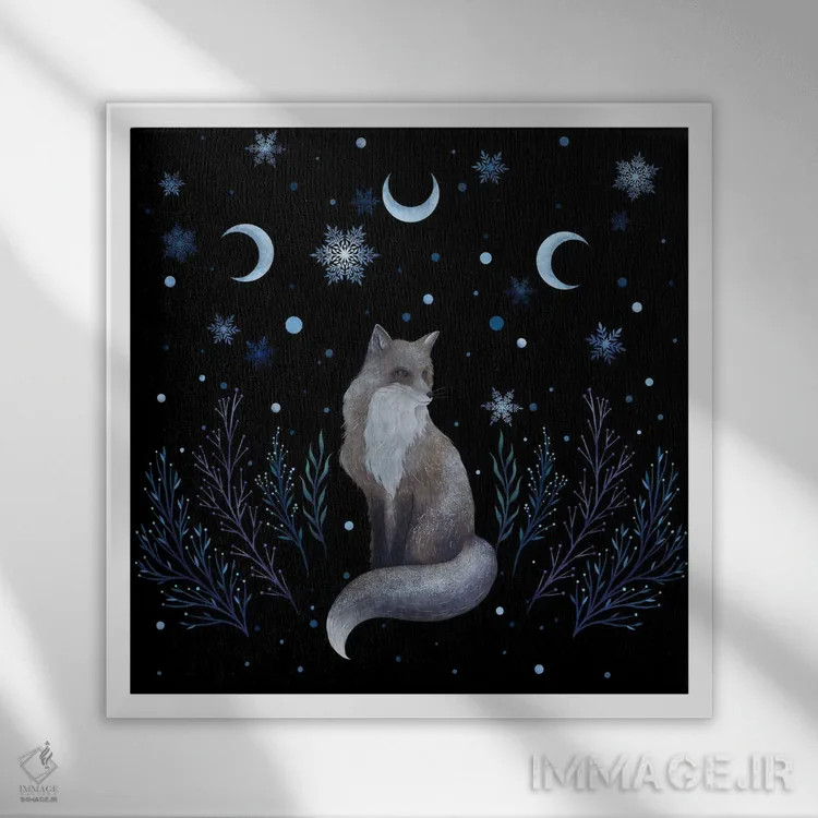 تابلو روباه زمستانی اثر اپیزودیک دراوینگ (برند هنری) - نمای قابدار سفید