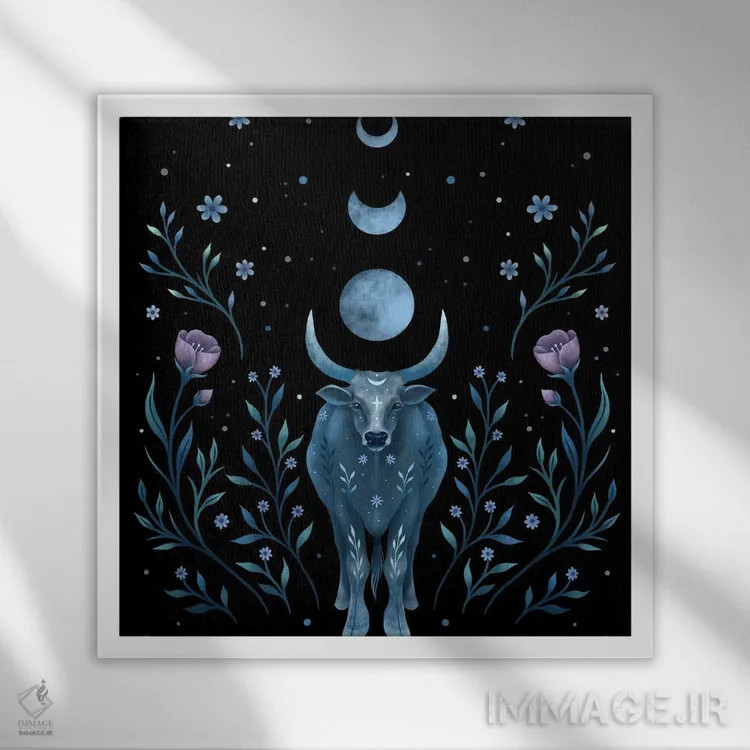 تابلو سال گاو (نماد چینی) اثر اپیزودیک دراوینگ (برند هنری) - نمای قابدار سفید