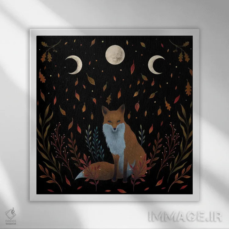 تابلو روباه پاییزی اثر اپیزودیک دراوینگ (برند هنری) - نمای قابدار سفید