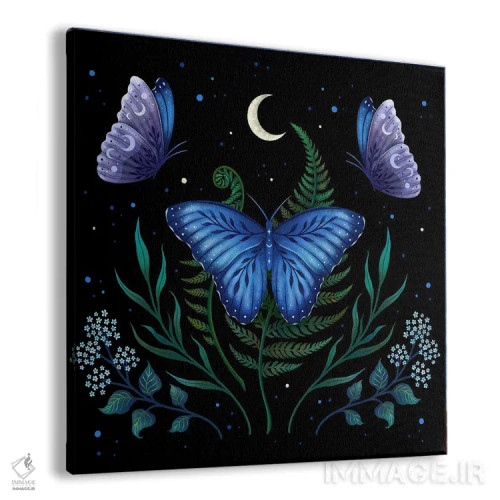 تابلو پروانهٔ بلو مورفو (نوعی پروانه آبی) اثر اپیزودیک دراوینگ (برند هنری) - نمای پرسپکتیو محصول
