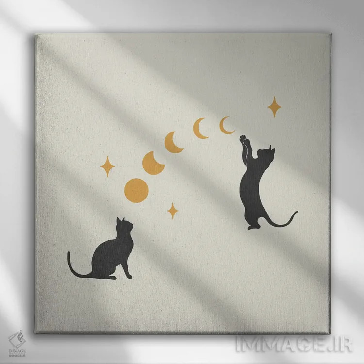 تابلو گربه و ماه ۱ اثر اپیزودیک دراوینگ (برند هنری) - نمای روبهرو روی دیوار