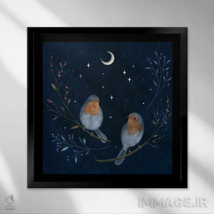 تابلو پرندگان و توتها اثر اپیزودیک دراوینگ (برند هنری) - نمای قابدار مشکی