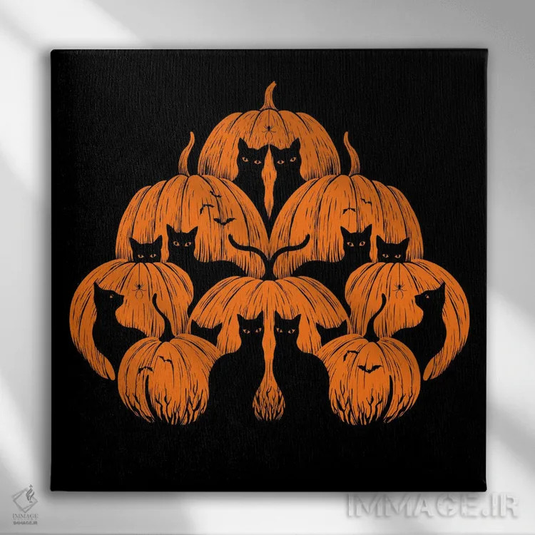 تابلو گربهٔ کدو حلوایی اثر اپیزودیک دراوینگ (برند هنری) - نمای روبهرو روی دیوار