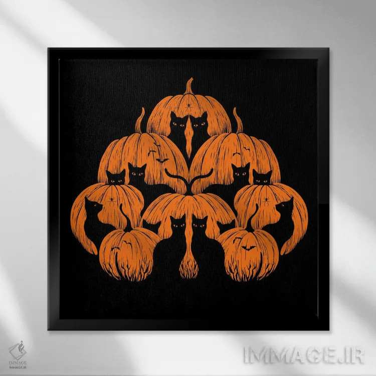 تابلو گربهٔ کدو حلوایی اثر اپیزودیک دراوینگ (برند هنری) - نمای قابدار مشکی