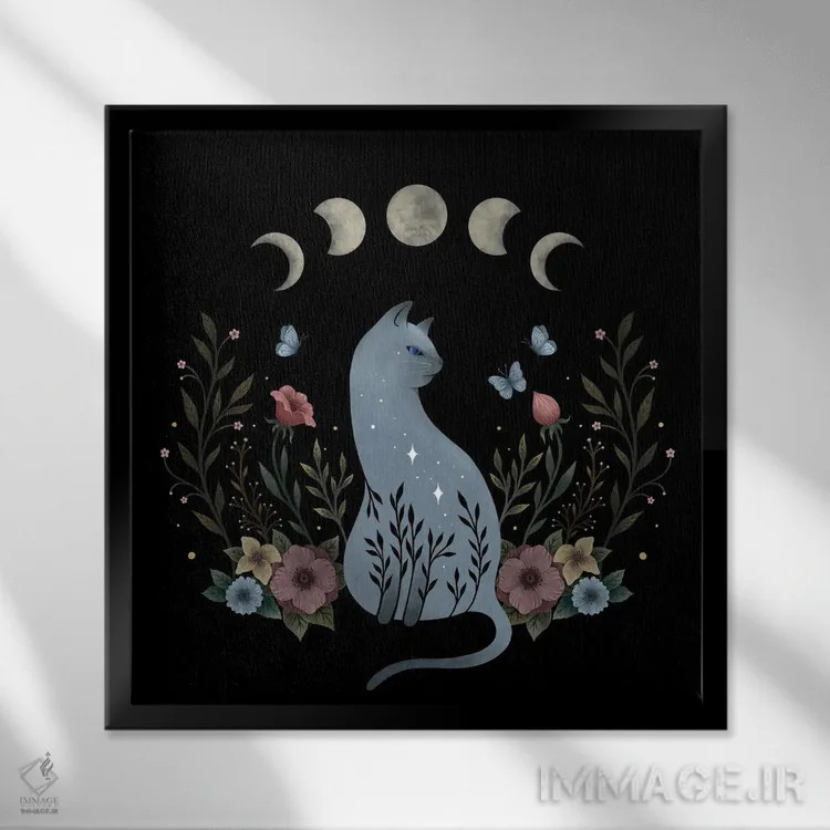 تابلو گربه روی تپه اثر اپیزودیک دراوینگ (برند هنری) - نمای قابدار مشکی