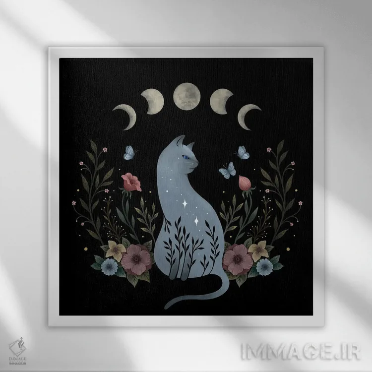 تابلو گربه روی تپه اثر اپیزودیک دراوینگ (برند هنری) - نمای قابدار سفید