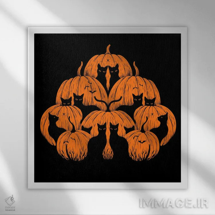 تابلو گربهٔ کدو حلوایی اثر اپیزودیک دراوینگ (برند هنری) - نمای قابدار سفید