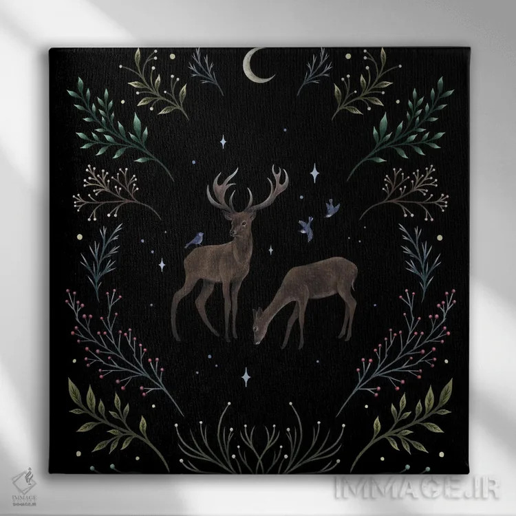 تابلو گوزنها در نور ماه اثر اپیزودیک دراوینگ (برند هنری) - نمای روبهرو روی دیوار