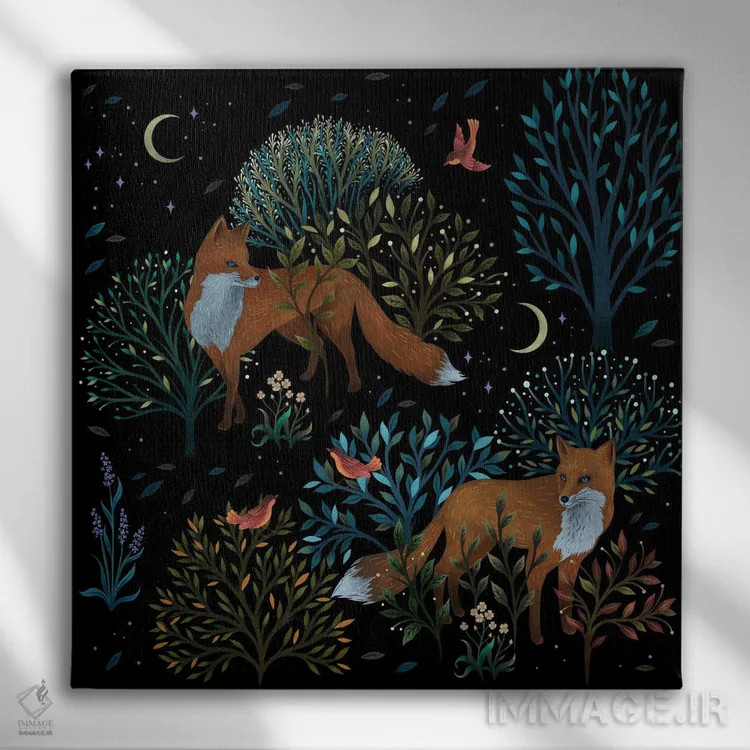 تابلو روباههای جنگلی اثر اپیزودیک دراوینگ (برند هنری) - نمای روبهرو روی دیوار
