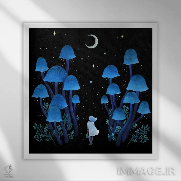 تابلو جنگل قارچها اثر اپیزودیک دراوینگ (برند هنری) - نمای قابدار سفید
