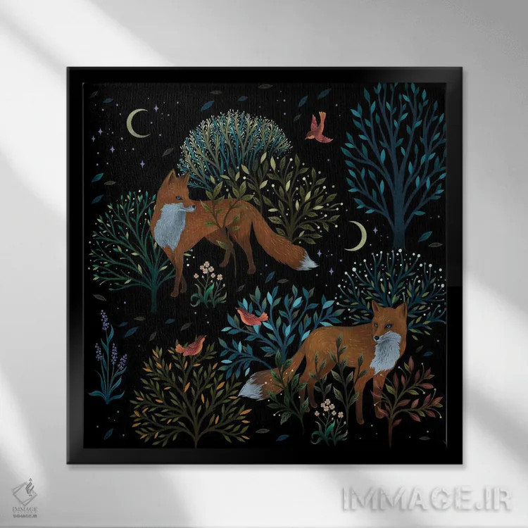 تابلو روباههای جنگلی اثر اپیزودیک دراوینگ (برند هنری) - نمای قابدار مشکی