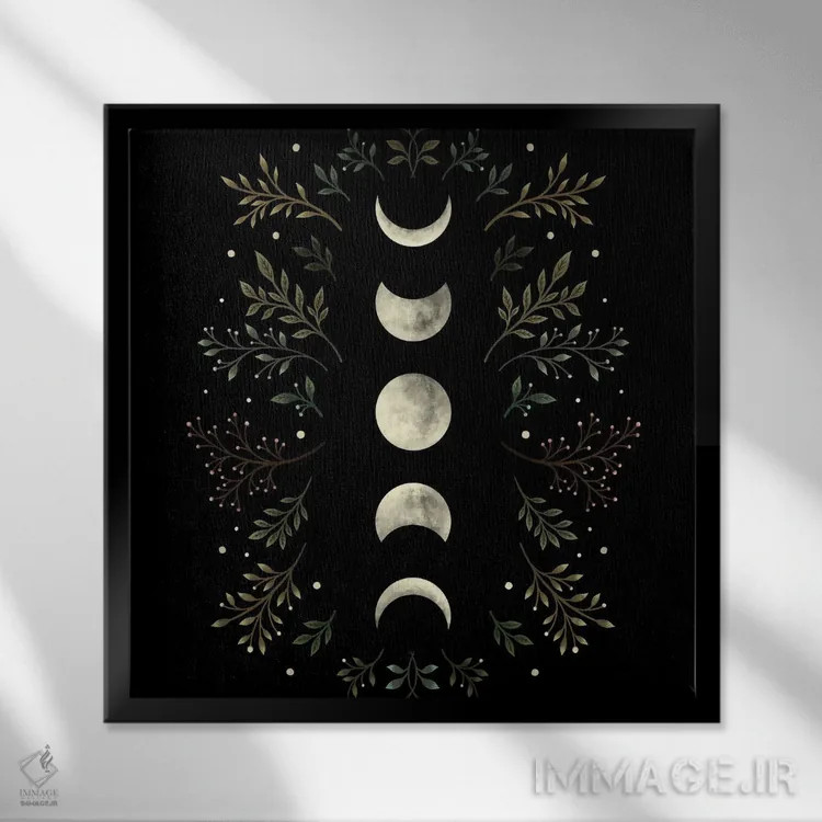 تابلو باغ نور ماه زیتونی اثر اپیزودیک دراوینگ (برند هنری) - نمای قابدار مشکی