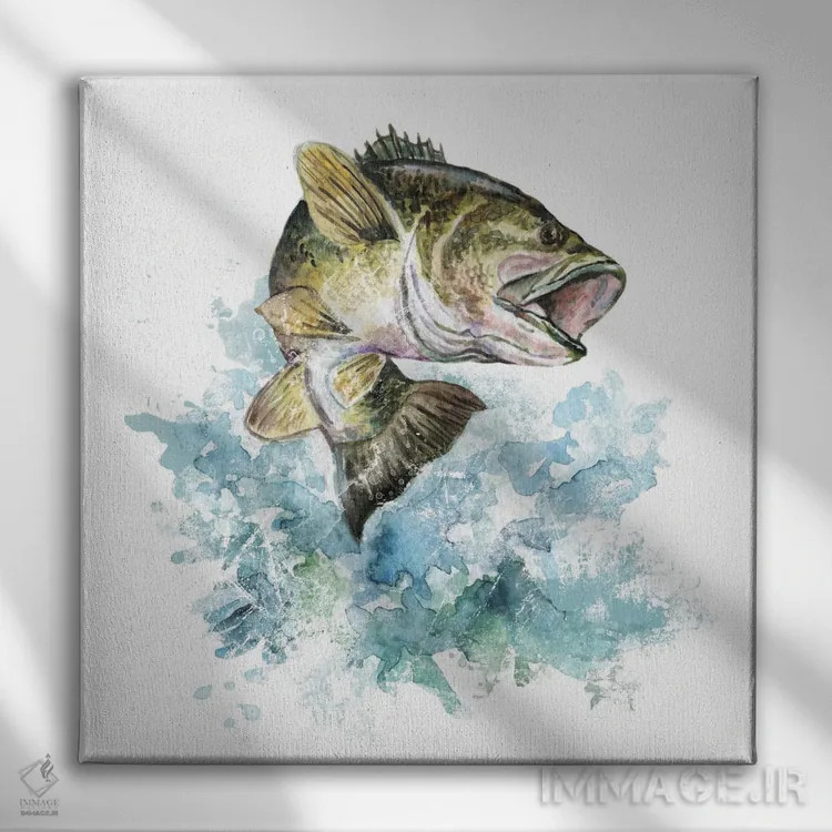 تابلو ماهیگیری باس (نوعی ماهی) اثر افرازی گرافیکز (استودیو طراحی) - نمای روبهرو روی دیوار