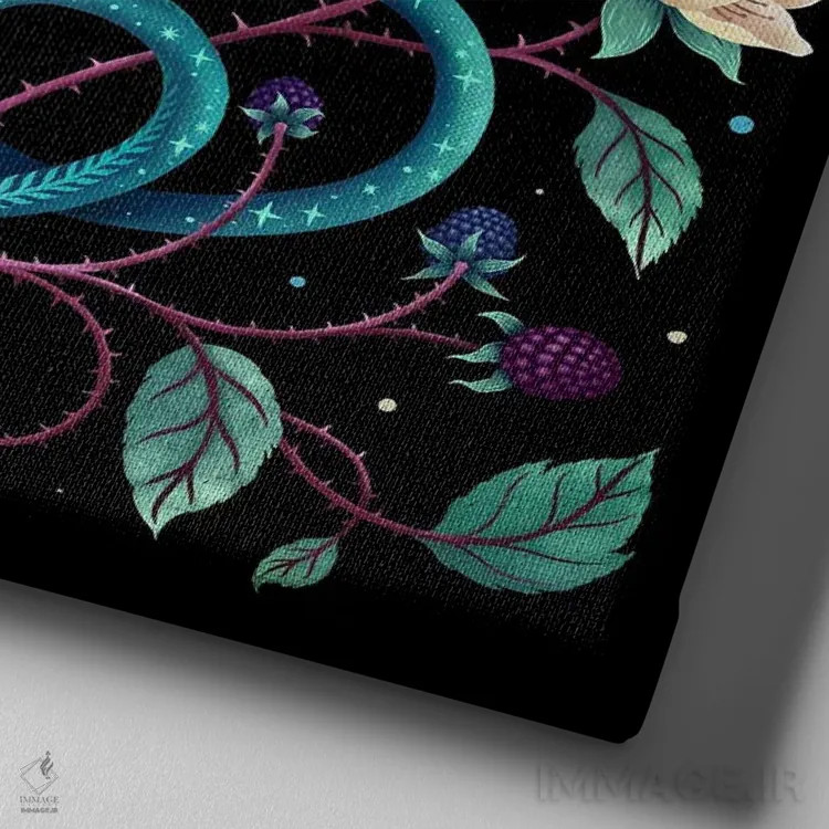 تابلو ماه مار (نماد عجایب) اثر اپیزودیک دراوینگ (برند هنری) - نمای نزدیک بافت بوم