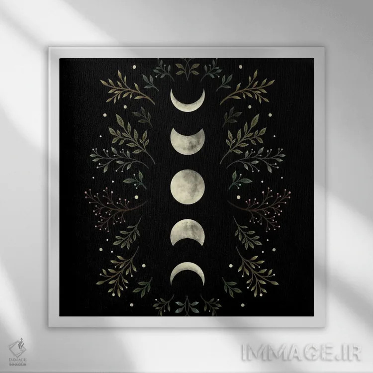 تابلو باغ نور ماه زیتونی اثر اپیزودیک دراوینگ (برند هنری) - نمای قابدار سفید
