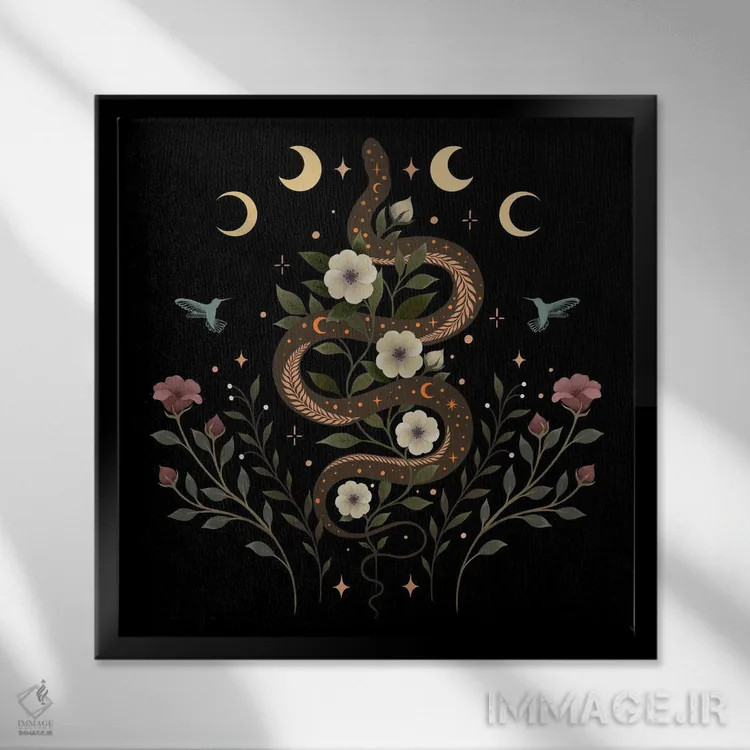 تابلو افسون مار اثر اپیزودیک دراوینگ (برند هنری) - نمای قابدار مشکی