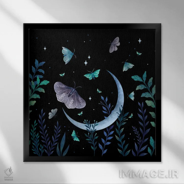 تابلو باغ شبپرهها اثر اپیزودیک دراوینگ (برند هنری) - نمای قابدار مشکی