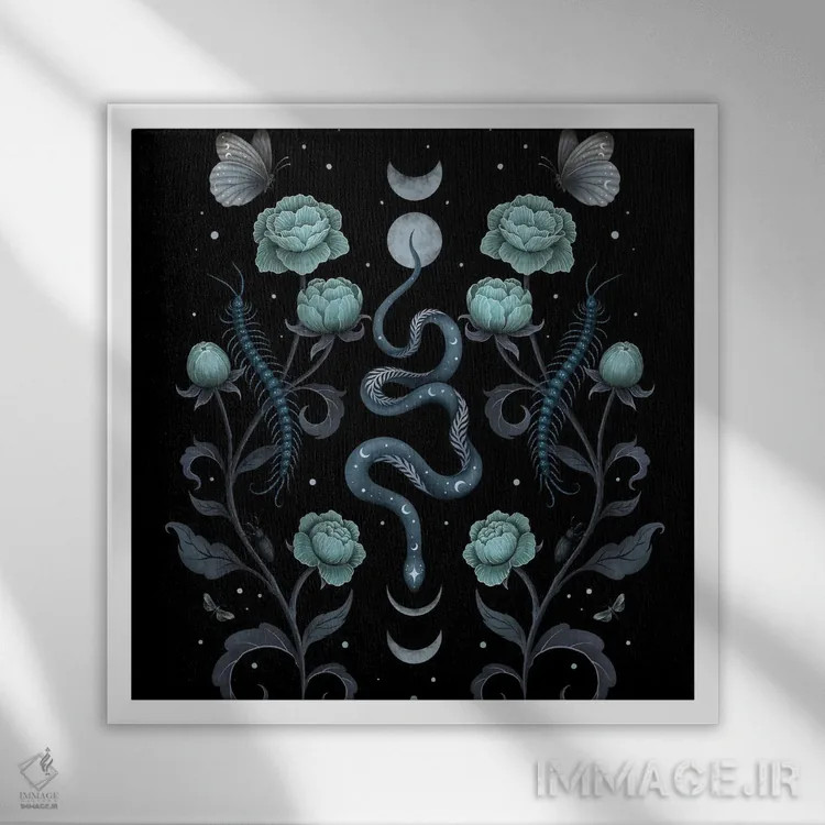 تابلو باغ مارپیچ سیاه اثر اپیزودیک دراوینگ (برند هنری) - نمای قابدار سفید