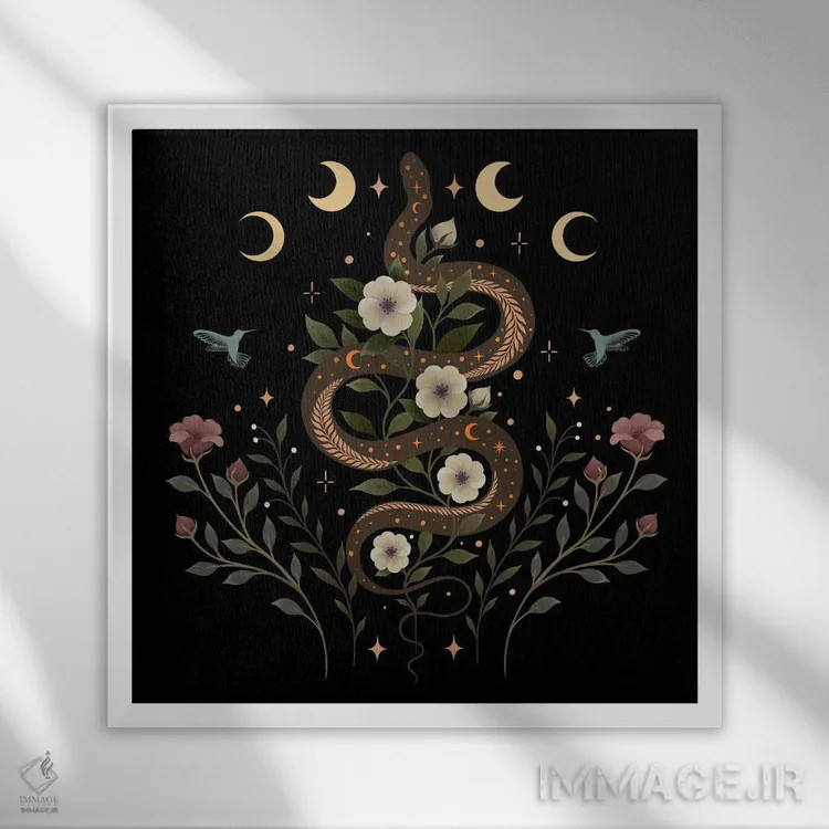 تابلو افسون مار اثر اپیزودیک دراوینگ (برند هنری) - نمای قابدار سفید