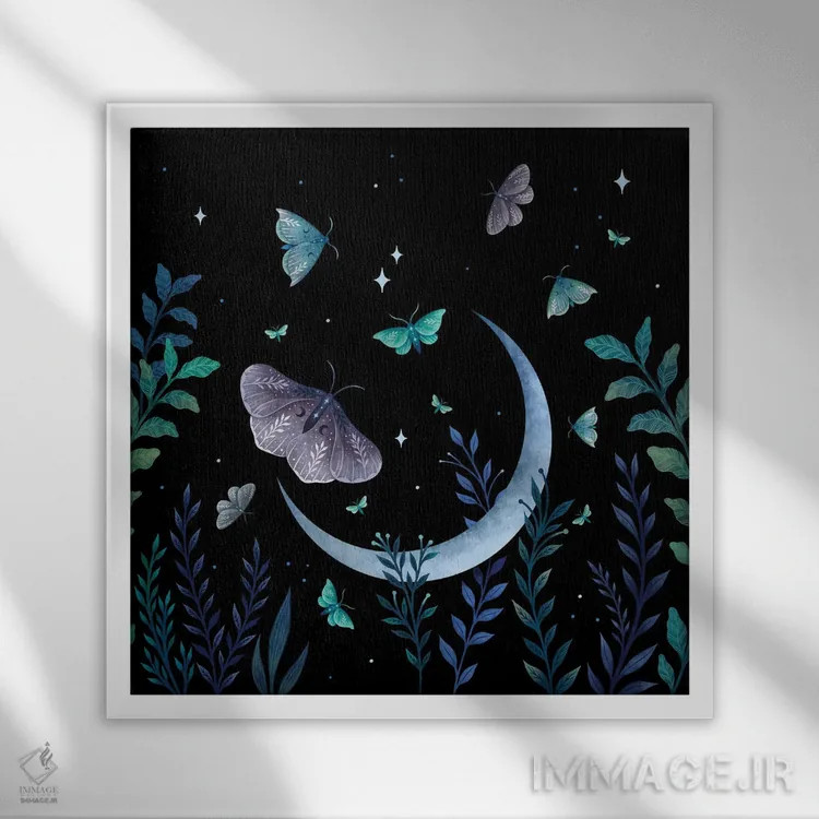 تابلو باغ شبپرهها اثر اپیزودیک دراوینگ (برند هنری) - نمای قابدار سفید