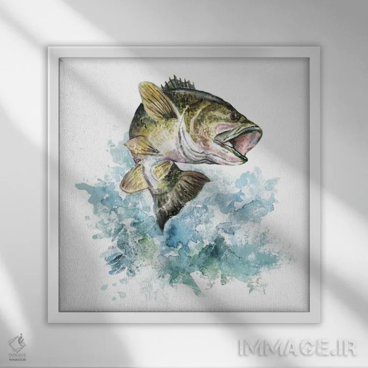 تابلو ماهیگیری باس (نوعی ماهی) اثر افرازی گرافیکز (استودیو طراحی) - نمای قابدار سفید