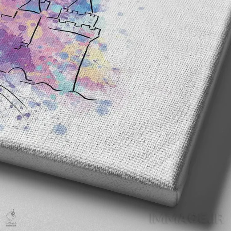 تابلو قلعهٔ قلمروی جادویی (نقاشی آبرنگ) اثر افرازی گرافیکز (استودیو طراحی) - نمای نزدیک بافت بوم