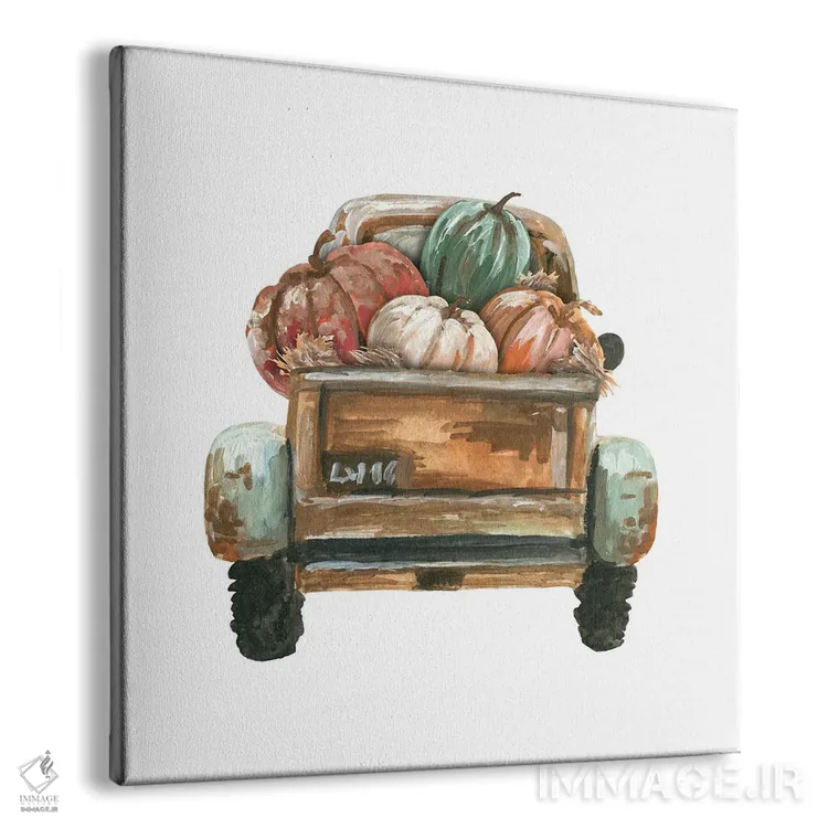 تابلو پشت کامیون فیروزهای پاییزی با کدوحلوایی اثر افرازی گرافیکز (استودیو طراحی) - نمای پرسپکتیو محصول