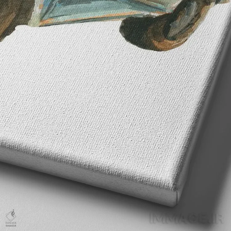 تابلو کامیون فیروزهای پاییزی با کدوحلوایی اثر افرازی گرافیکز (استودیو طراحی) - نمای نزدیک بافت بوم