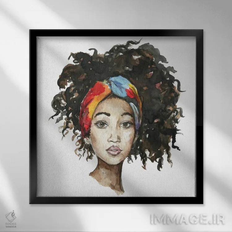 تابلو دختر آفریقایی با هدبند اثر افرازی گرافیکز (استودیو طراحی) - نمای قابدار مشکی
