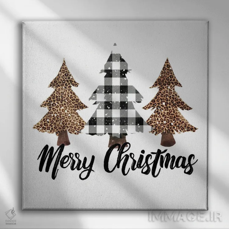 تابلو درخت کریسمس پلنگی چهارخانه سفید اثر افرازی گرافیکز (استودیو طراحی) - نمای روبهرو روی دیوار