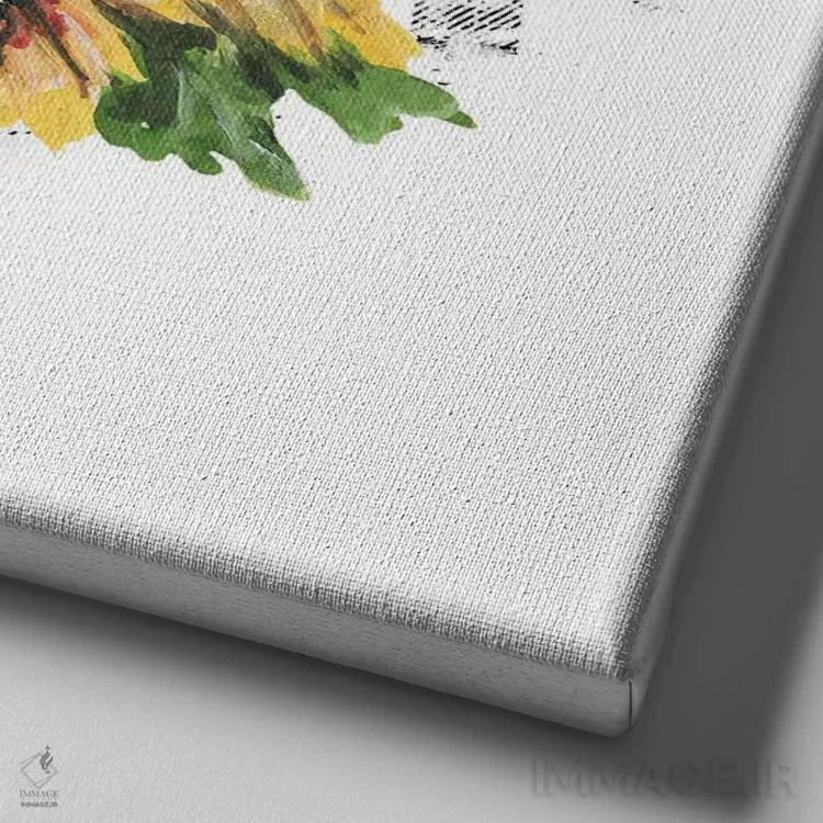 تابلو کدوحلوایی با آفتابگردانها و نقش چهارخانه سفید اثر افرازی گرافیکز (استودیو طراحی) - نمای نزدیک بافت بوم