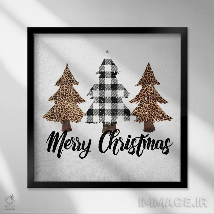 تابلو درخت کریسمس پلنگی چهارخانه سفید اثر افرازی گرافیکز (استودیو طراحی) - نمای قابدار مشکی