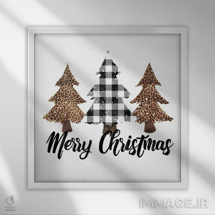 تابلو درخت کریسمس پلنگی چهارخانه سفید اثر افرازی گرافیکز (استودیو طراحی) - نمای قابدار سفید