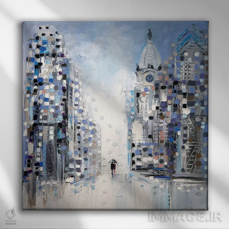تابلو قدم زدن زیر باران در فیلادلفیا اثر اکاترینا ارمیلکینا - نمای روبهرو روی دیوار