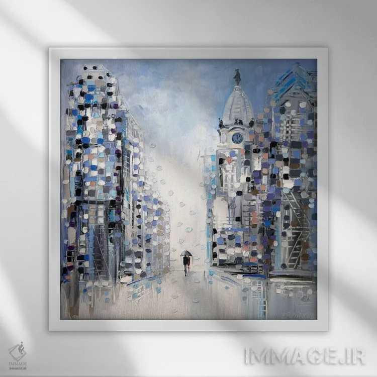 تابلو قدم زدن زیر باران در فیلادلفیا اثر اکاترینا ارمیلکینا - نمای قابدار سفید