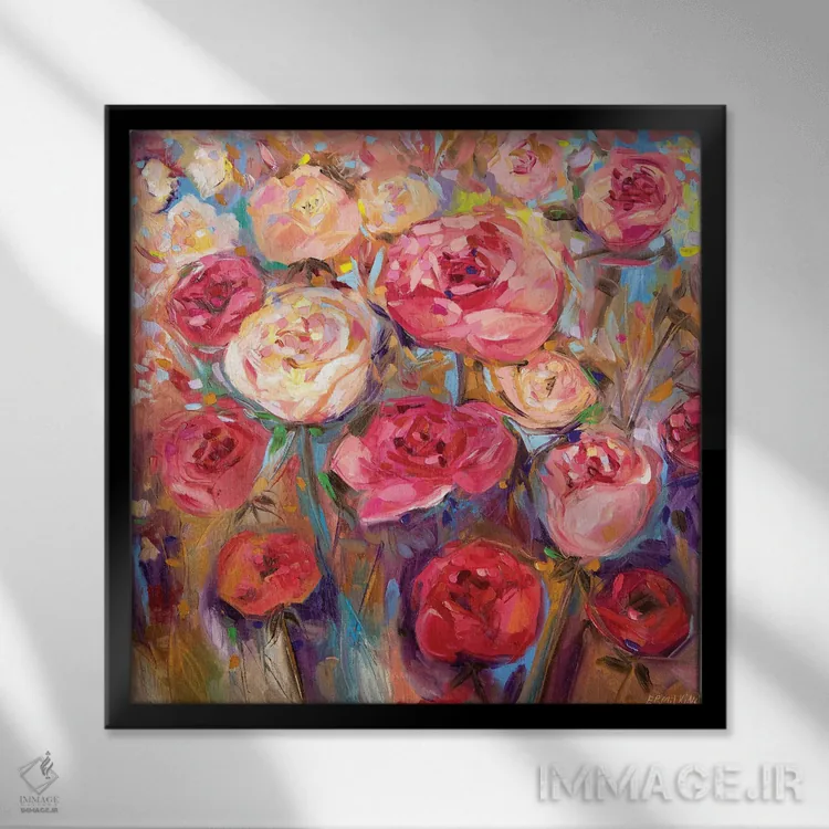 تابلو رزها اثر اکاترینا ارمیلکینا - نمای قابدار مشکی