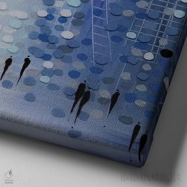 تابلو شهر در آبی اثر اکاترینا ارمیلکینا - نمای نزدیک بافت بوم