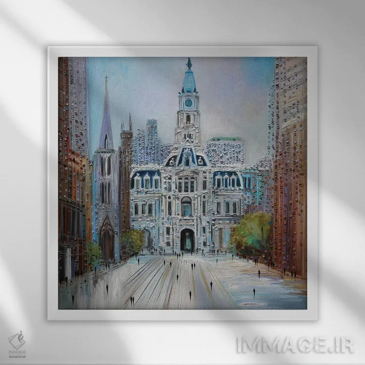 تابلو عمارت شهر فیلادلفیا اثر اکاترینا ارمیلکینا - نمای قابدار سفید