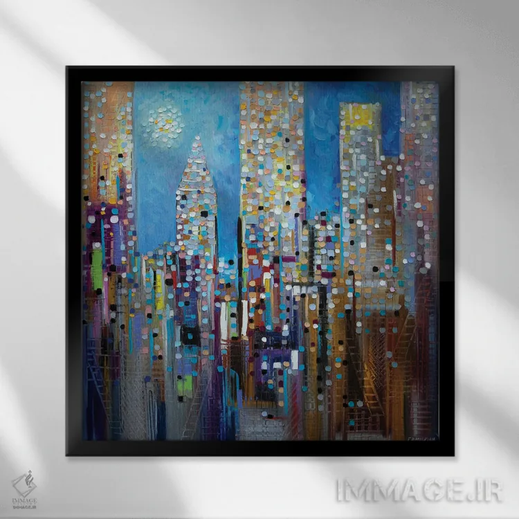 تابلو خورشید بالای شهر اثر اکاترینا ارمیلکینا - نمای قابدار مشکی