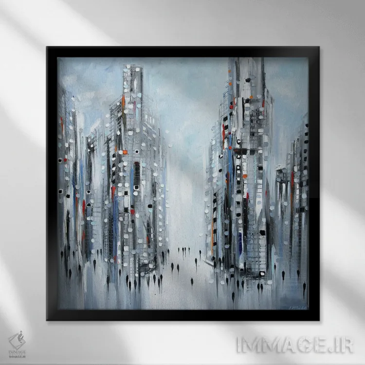 تابلو شهر شلوغ اثر اکاترینا ارمیلکینا - نمای قابدار مشکی