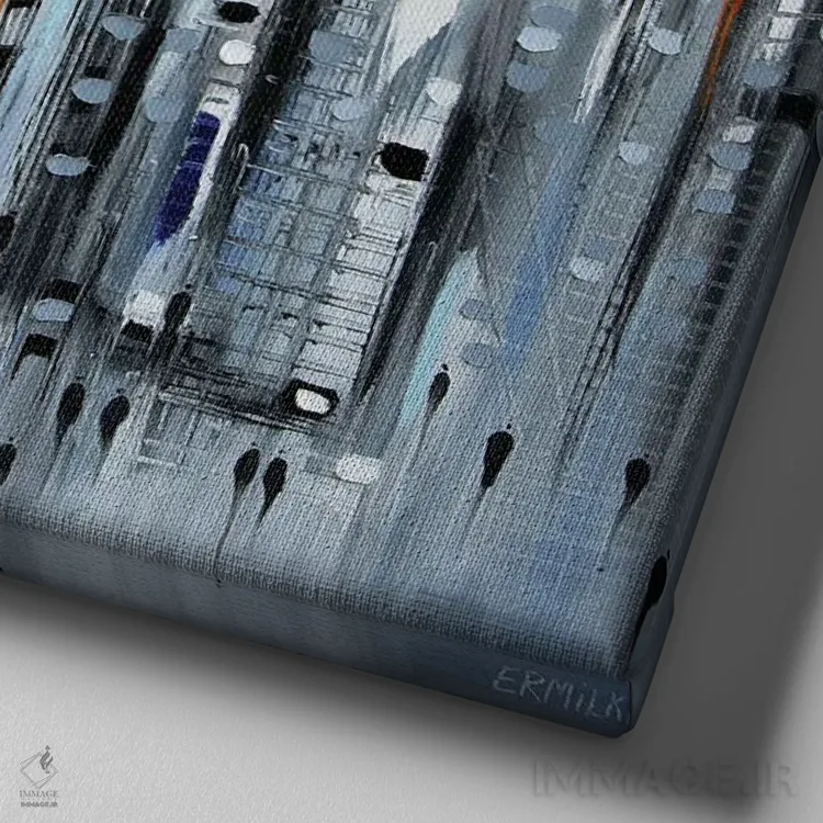 تابلو شهر شلوغ اثر اکاترینا ارمیلکینا - نمای نزدیک بافت بوم